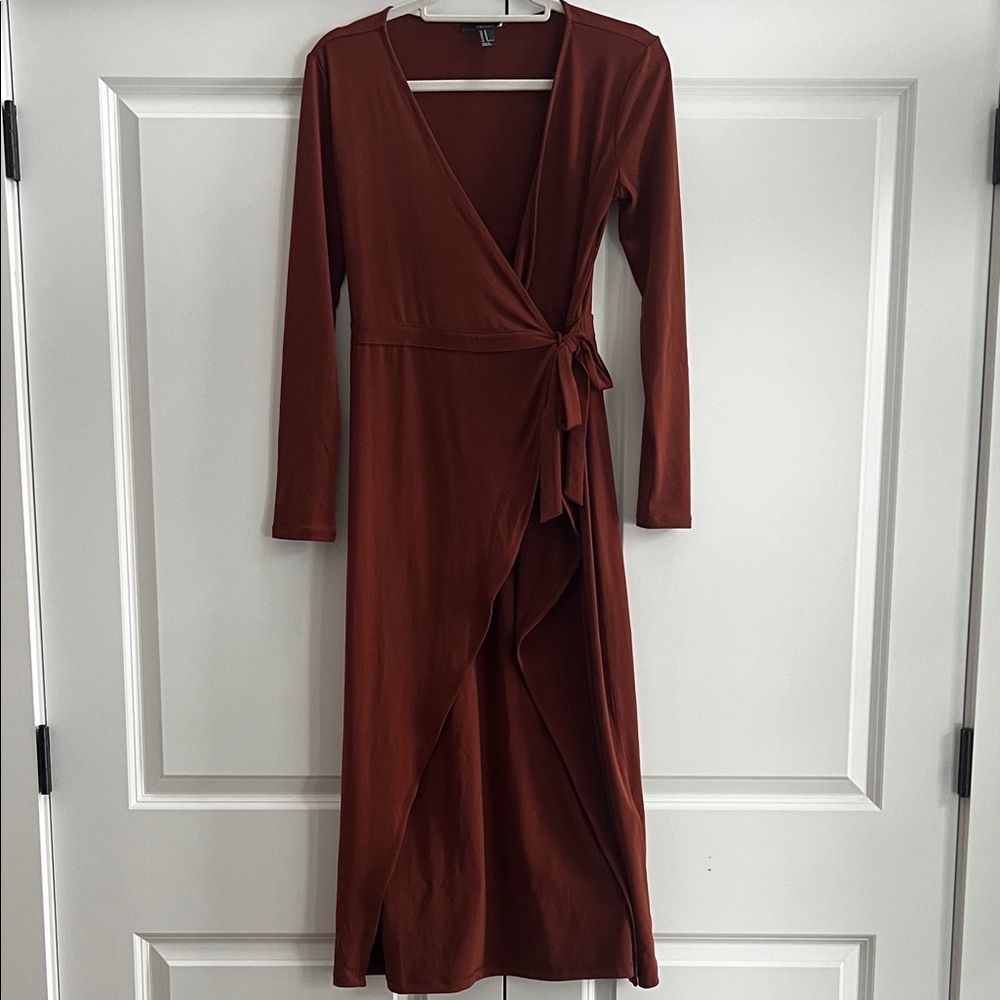 Forever 21 Rust Long Sleeve Wrap Dress